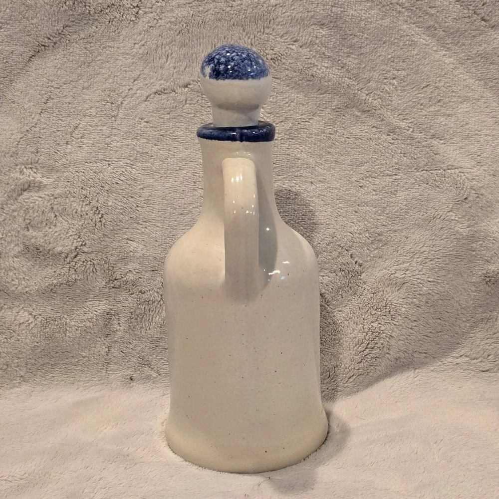 Handmade Ceramic Oil Vinegar Cruet Cobalt Blue White Glazed Pottery with Stopper